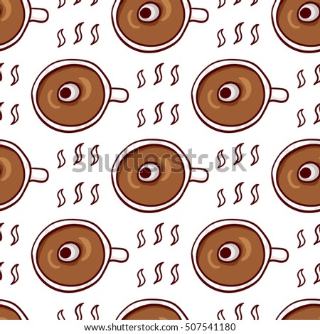 Cup of hot coffee or black tea with eyeball. Halloween lunch clip-art, isolated on white. Hand drawn sketchy icon, design element for halloween party invitation card, poster, greeting card