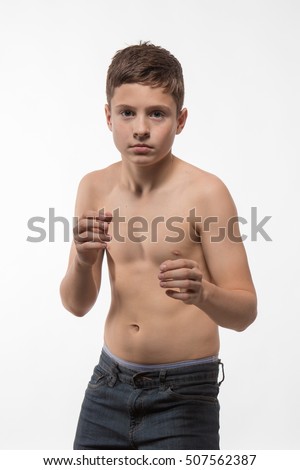 Wrestler competitor brunette boy on a white background