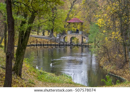 Bridge in the Autumn Park