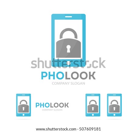 Vector lock and phone logo combination. Padlock and mobile symbol or icon. Unique privacy and security logotype design template.