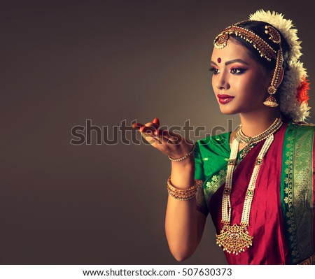Beautiful indian girl dancer of Indian classical dance bharatanatyam .