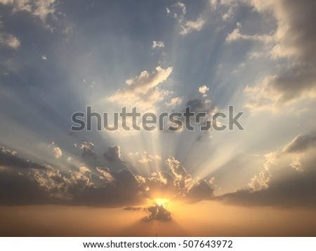 A beautiful view of sunlight and clouds with different colours of sky