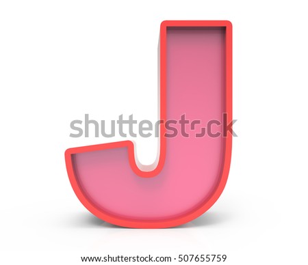 3d rendering red building block letter J isolated white background, toylike alphabet for design
