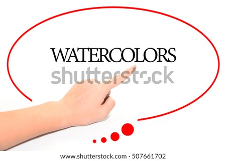 Hand writing WATERCOLORS  with the abstract background. The word WATERCOLORS represent the meaning of word as concept in stock photo.
