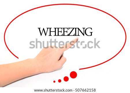 Hand writing WHEEZING  with the abstract background. The word WHEEZING represent the meaning of word as concept in stock photo.