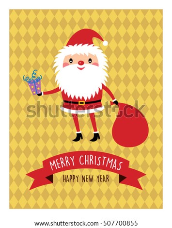 cute santa claus merry christmas greeting card vector illustration