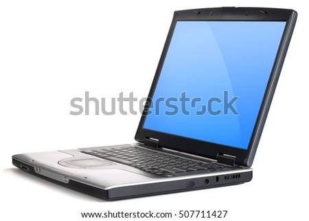 Laptop with blue gradient screen. Isolated on white background