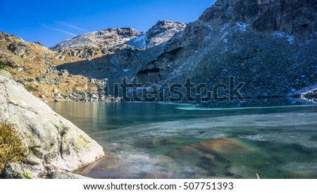 Beautiful Frozen Lake High In The Mountain