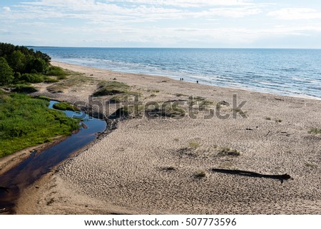 comfortable beach of the baltic sea with rocks and green vegetation in summer