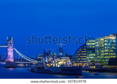 London cityscape including Tower Bridge and City Hall