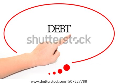 Hand writing DEBT  with the abstract background. The word DEBT represent the meaning of word as concept in stock photo.