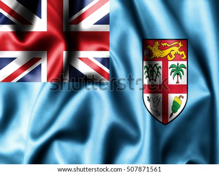Fiji flag pattern on the fabric texture ,vintage style . Waving Fiji Flag