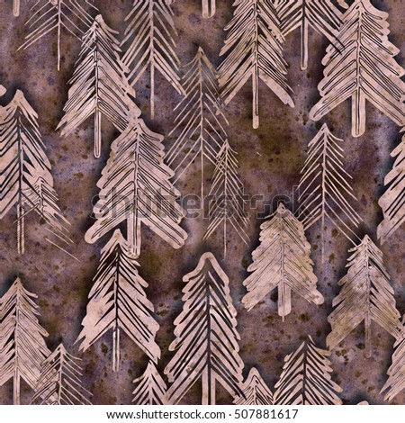 Forest seamless pattern. Watercolor nature background.
