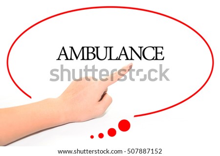 Hand writing AMBULANCE  with the abstract background. The word AMBULANCE represent the meaning of word as concept in stock photo.