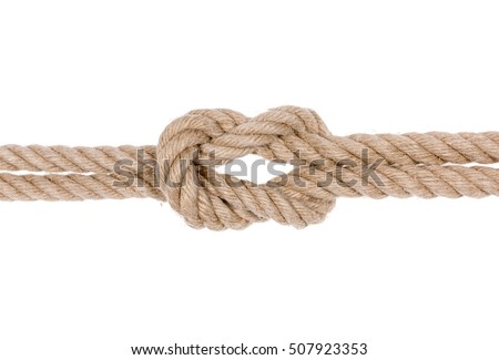 Square knot isolated on white background. Nautical rope knot. Royalty-Free Stock Photo #507923353