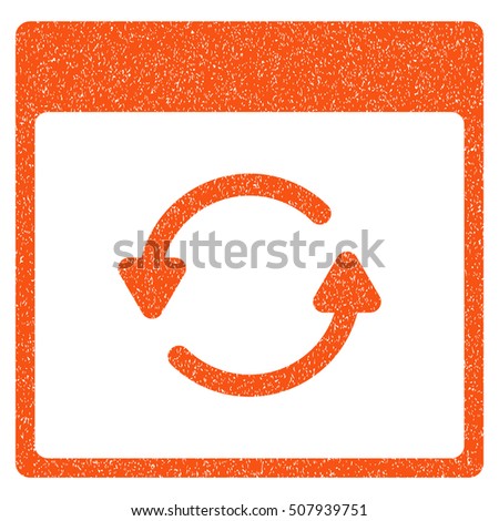 Update Calendar Page grainy textured icon for overlay watermark stamps. Flat symbol with unclean texture. Dotted vector orange ink rubber seal stamp with grunge design on a white background.