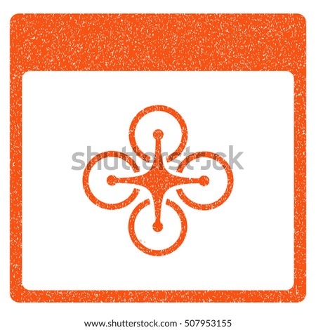 Air Copter Calendar Page grainy textured icon for overlay watermark stamps. Flat symbol with scratched texture. Dotted vector orange ink rubber seal stamp with grunge design on a white background.