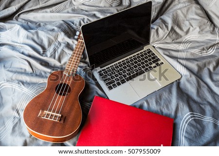 Ukulele and Laptop of musician
