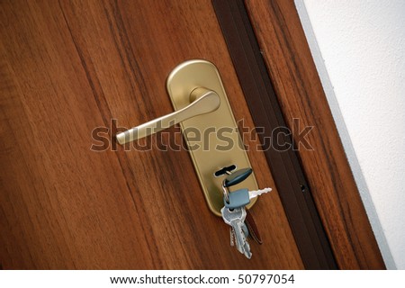 modern door handle closeup with the keys