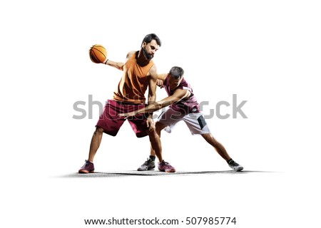 Basketball players in action isolated on white