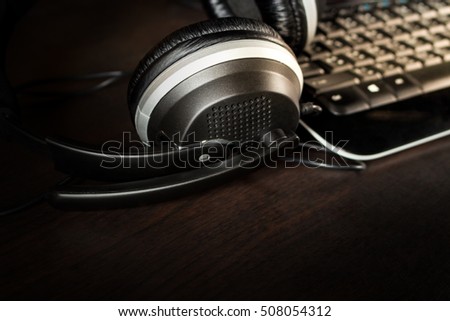 Headphones on a wooden floor