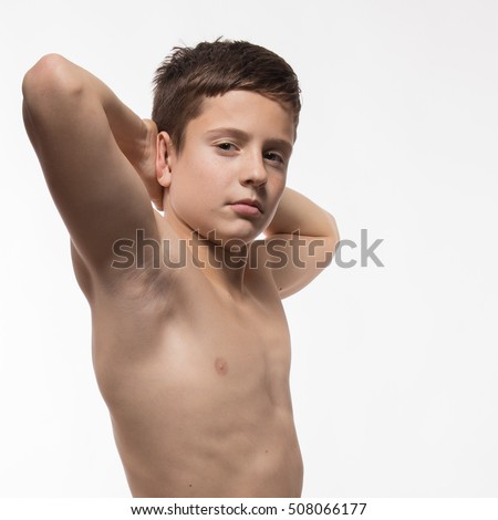 Wrestler competitor brunette teenager boy on a white background