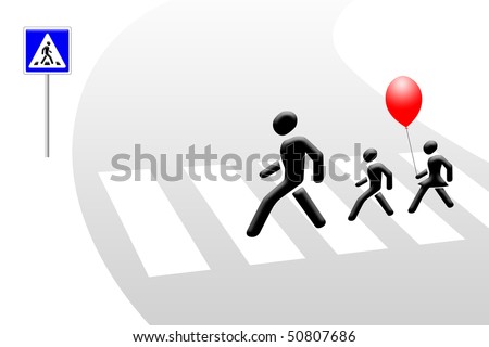 Pedestrians crossings with a red ball in his hands.