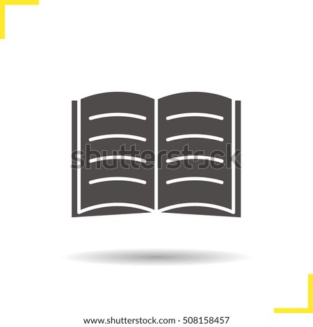 Open book icon. Drop shadow silhouette symbol. Open textbook. Reading. Negative space. Vector isolated illustration
