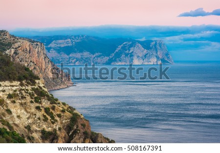 Evening view from Cape Fiolent to Cape Aya. Black Sea. Crimea