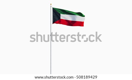 Kuwait flag waving against clean blue sky, long shot, isolated with clipping path mask alpha channel transparency