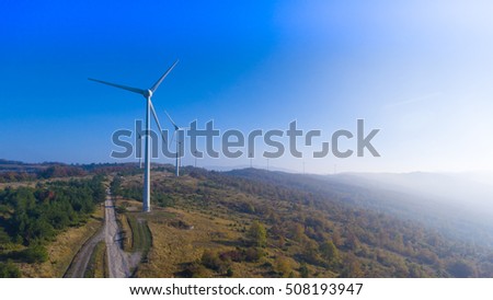 Aerial view of wind turbine blades