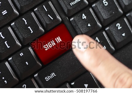 sign in word on red keyboard button