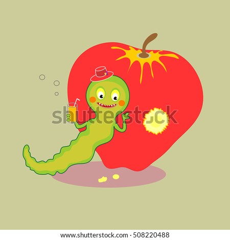 Caterpillar with apple and juice vector illustration.