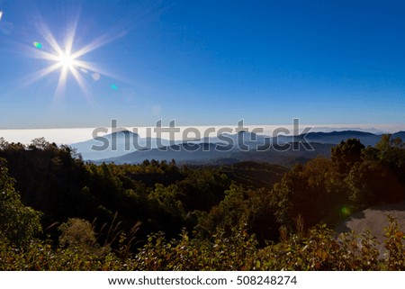 Mountain valley during sunrise. Natural winter landscape