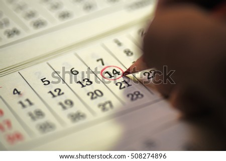 Fourteenth day of month/ Month Calendar/ Planning mark on the date