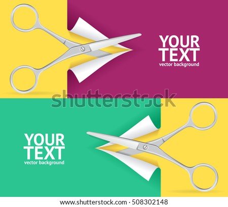 Scissor Cut Paper Banner Horizontal Set with Place for Your Text. Vector illustration of green and pink background for web site, coupon, voucher, placard. 