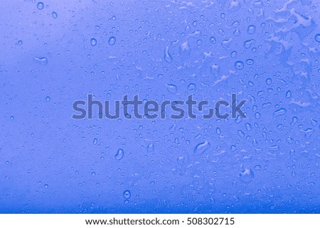 Drops of water on a color background. Blue. Selective focus. Shallow depth of field. Toned.