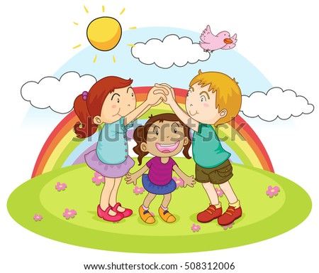 Three kids playing game in the park illustration