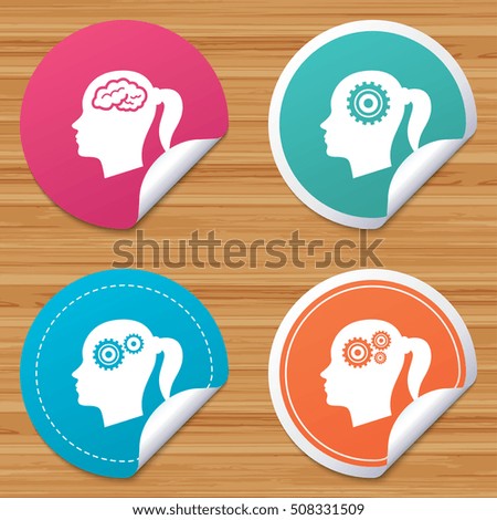 Head with brain icon. Female woman symbols.