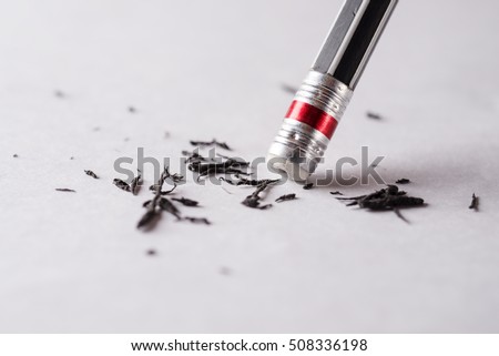 Eraser pencil, Black pencil with black eraser on white background, Mistake and Unsuccessful concept,  Eraser pencil with white paper Royalty-Free Stock Photo #508336198