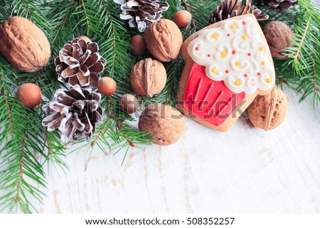 Christmas gingerbread cookies with festive decoration 