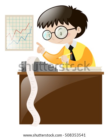 Businessman working at the table illustration