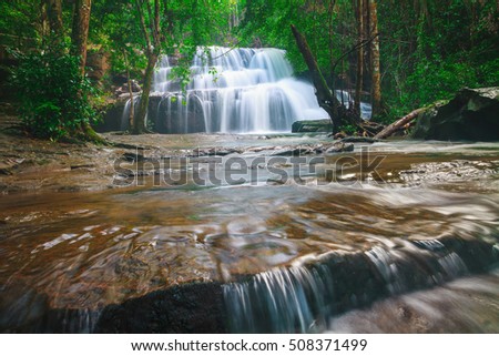 Pang Si-da waterfall in tropical forest of national park, Thailand