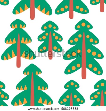Vector seamless pattern with Christmas trees. Illustration with fir-tree wood.