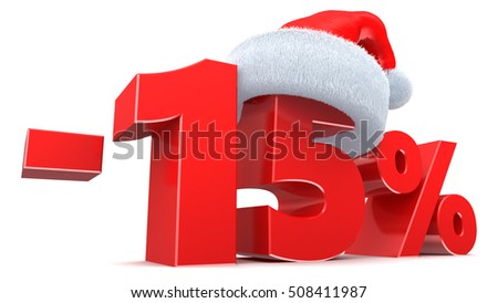 3d illustration of 15 percent Christmas discount sign