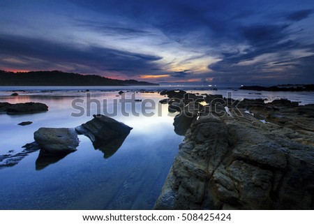 Beautiful rock on the Beach,,Locations Sawarna Beach Banten Indonesia
