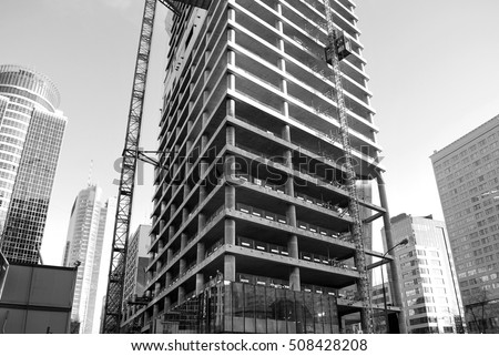 Building under construction.black and white