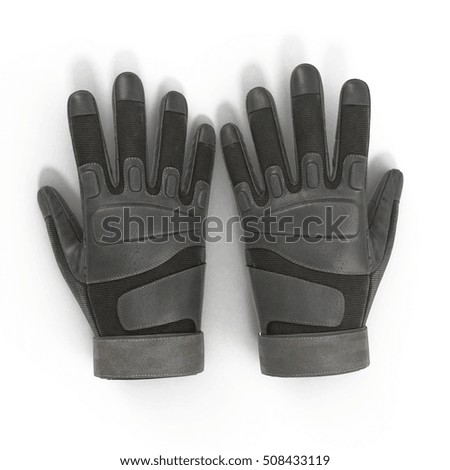 Top view black soldier gloves isolated on white. 3D illustration