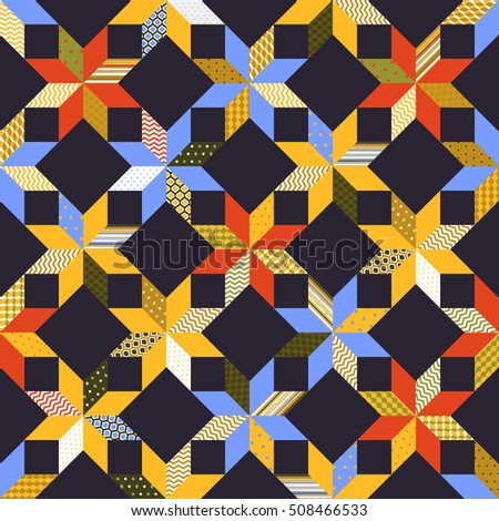 Colorful fabric quilt seamless pattern, vector background