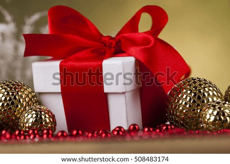 Christmas gift box, red ribbon